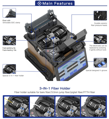 Fiber Optic Fusion Splicing Machine 6 Motors Core Alignment Optical Fiber FTTH Splice Machine