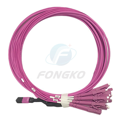 8  Fiber OM4 MPO to LC Patch Cord  MPO to LC Fiber Optic Breakout Cable